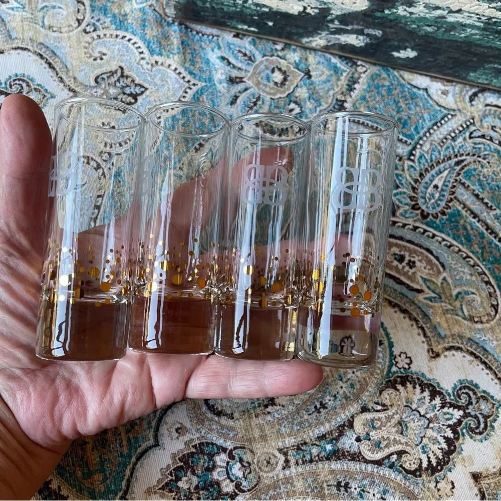 Baileys Irish Cream Set Of 4 Gold Confetti Cordial Shot Glasses